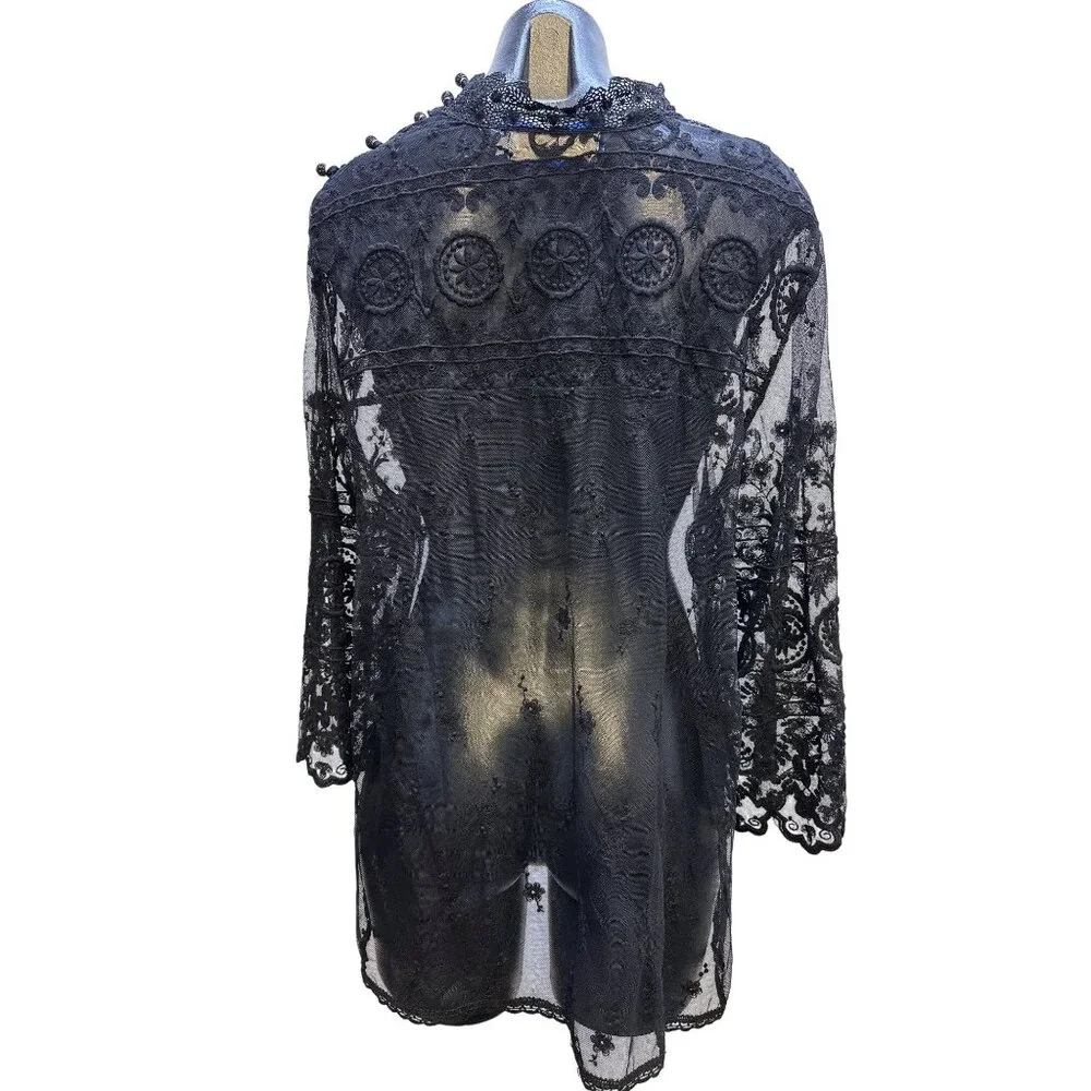 4 Love And Liberty Black Sheer Embroidered Lace Blouse w/Bell Sleeves Size XL - Picture 2 of 10